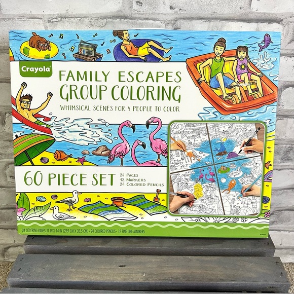 Crayola Family Escapes Group Coloring Scenes 60 Piece Set Markers Pencils Pages - Picture 1 of 16